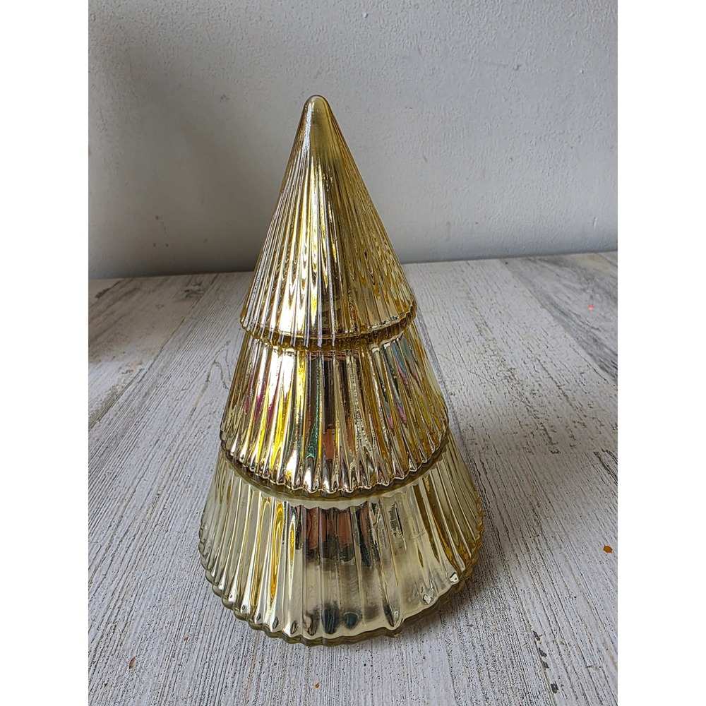 Target Forest fur glass tree candle gold Xmas decor‎ soy